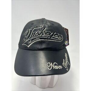 VTG Tuskegee Airman Leather Baseball Cap Hat Black Never Forgotten 1941 Patches